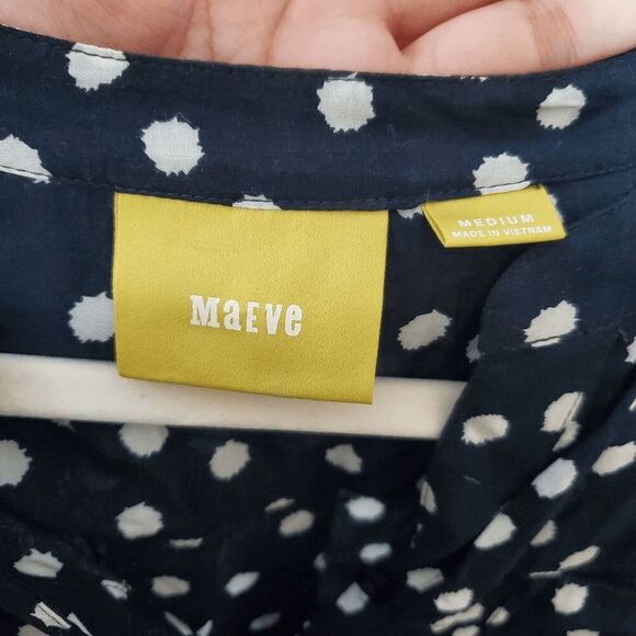 Anthropologie Maeve Women's Polka Dot Navy White Front Button Long Sleeve Top M - Picture 5 of 7